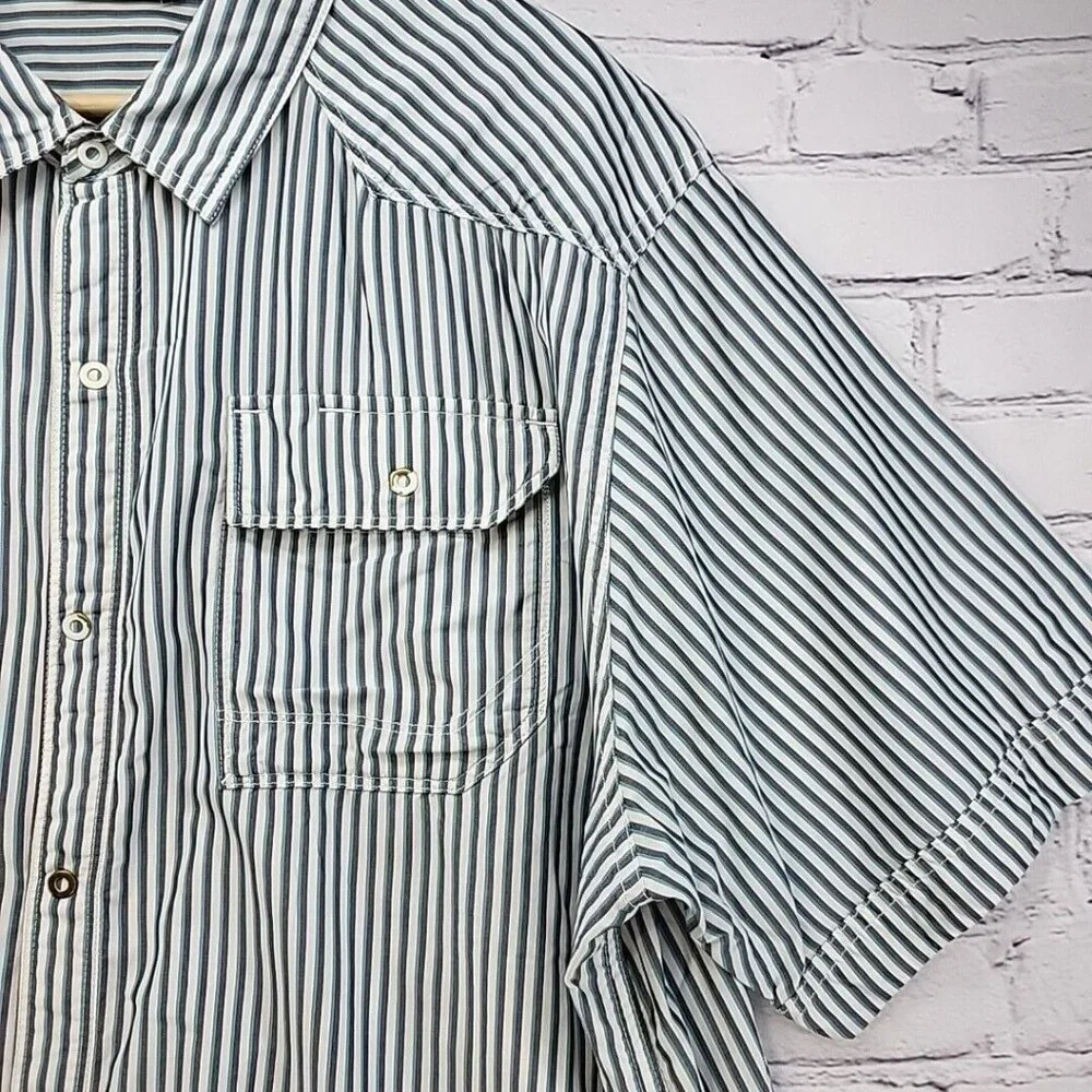 The North Face Mens Shirt Sz XXL Blue‎ Striped Snap Up Short Sleeve